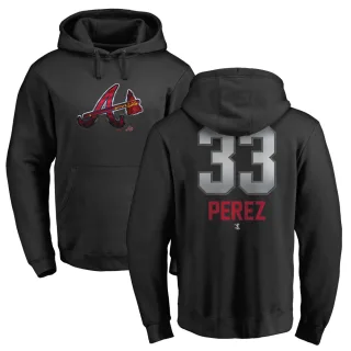 Men's Atlanta Braves Martin Perez Black Branded Midnight Mascot Pullover Hoodie -