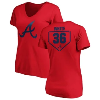 Women's Atlanta Braves Eli White White RBI Slim Fit V-Neck T-Shirt Red