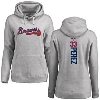 Women's Atlanta Braves Martin Perez Ash Backer Pullover Hoodie