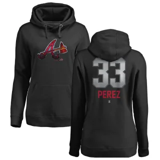 Women's Atlanta Braves Martin Perez Black Branded Midnight Mascot Pullover Hoodie -