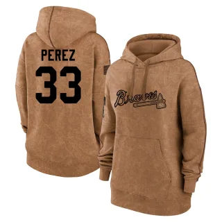 Women's Atlanta Braves Martin Perez Brown 2023 Salute to Service Pullover Hoodie