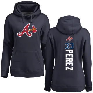 Women's Atlanta Braves Martin Perez Navy Backer Pullover Hoodie