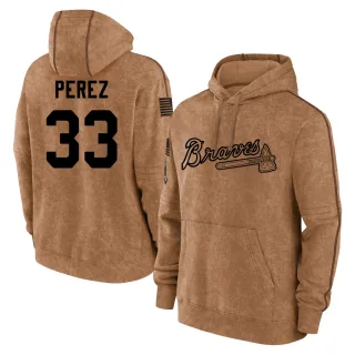 Youth Atlanta Braves Martin Perez Brown 2023 Salute to Service Club Pullover Hoodie
